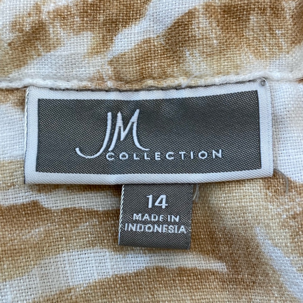 JM Collection Women’s Size 14 Tan/Cream Animal Print 100% Linen Top Blouse Shirt - Picture 6 of 7